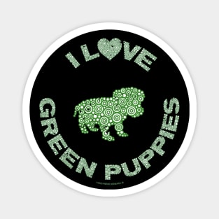 I Love Green Puppies Dog Lover Circle Design Magnet